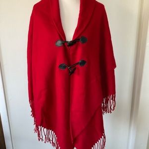 Women’s Red Poncho Wrap Fringed One Size